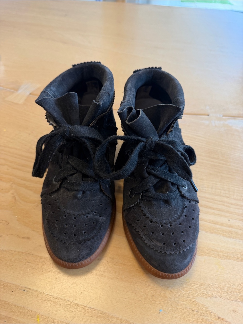 Isabel Marant Black Suede Lace-Up Wingtip Boots